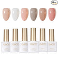 GAOY Jelly White Pink Gel Nail Polish Set, 6 Transparent Colors Sheer Nude Brown, Soak Off UV Light Cure Gel Polish Kit for Nail Art DIY at Home