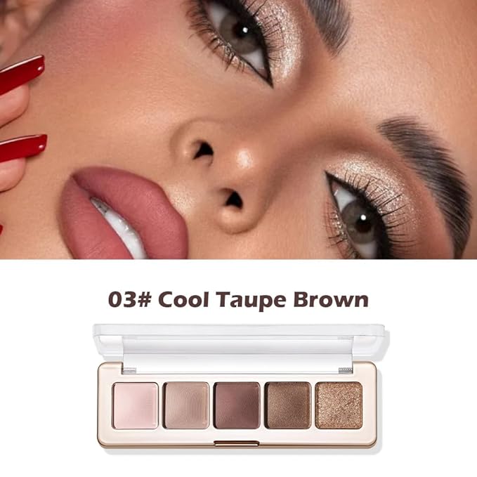 Mivota Cool Tone Nude Eyeshadow Palette 5 Colors Matte and Shimmer Pink Taupe Brown Eyeshadow High Pigment Long Lasting Blendable Neutral Cool Brown Eye Makeup for Daily Use, 3#