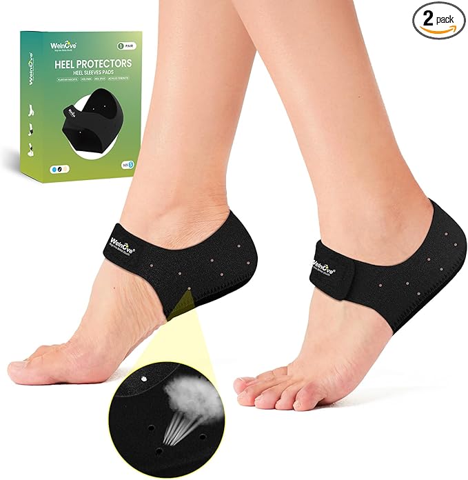Welnove Gel Heel Protector Cups, Inserts Pads for Women Men, Plantar Fasciitis, Heels Spur Pain Relief, Achilles Tendonitis Dry Cracked Heel Support Cushion Black (W 4.5-9 / M 5-8)