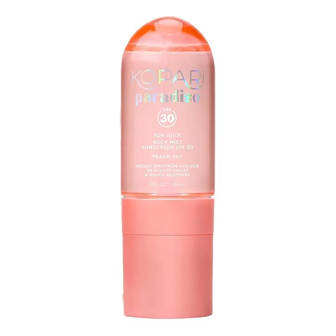 Kopari Paradiso Sun Juice SPF 30 Body Mist – Peach Sky | Clear Non-Sticky Broad-Spectrum Sunscreen Mist, 80-Min Water-Resistant