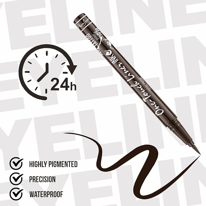 Triple Pack of Vegan-Approved Hypoallergenic Liquid Eyeliner Pens, Tattoo Effect, Quick Dry, Waterproof, Smudgeproof, Long-lasting & Felt Tip Eyeliner pen: Precision Beauty for Women (Dark Brown)