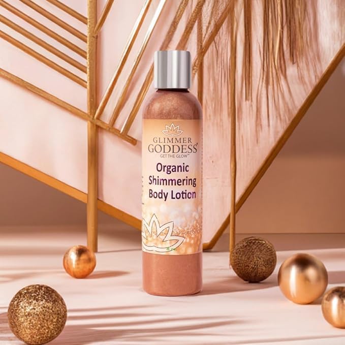 GLIMMER GODDESS Organic Bronzer Body Lotion - Sexy Level 2 Bronze Body Shimmer, 8 oz
