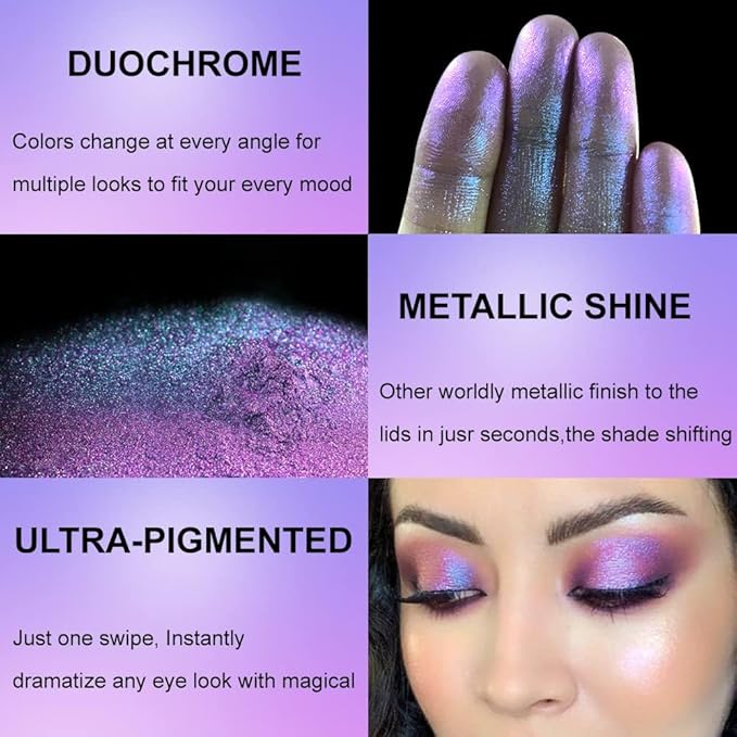 Chameleon Eyeshadow Collection, 14 Shades, Glitter Pressed Powder, Iridescent Shimmer Colors. (Phoenix Rising)