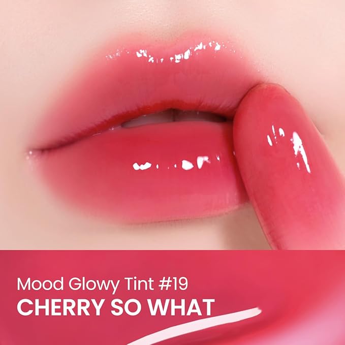 Peripera Mood Glowy Tint, Watery Glow Finish, Buildable Fresh Color, Lightweight, Long-Lasting, Non-Sticky, Korean Lip Tint (19 CHERRY SO WHAT)