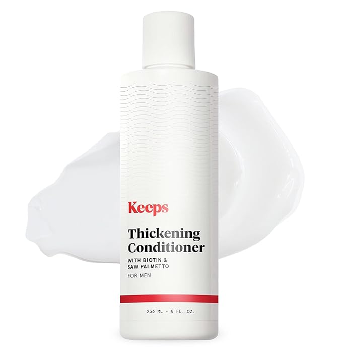 Keeps Thickening Conditioner for Men - Anti-Thinning Hair Care with Biotin, Caffeine & Saw Palmetto - Color Safe Men's Volumizing Conditioner - DHT-Blocker - for Fuller, Thicker Looking Hair - 8 Fl Oz