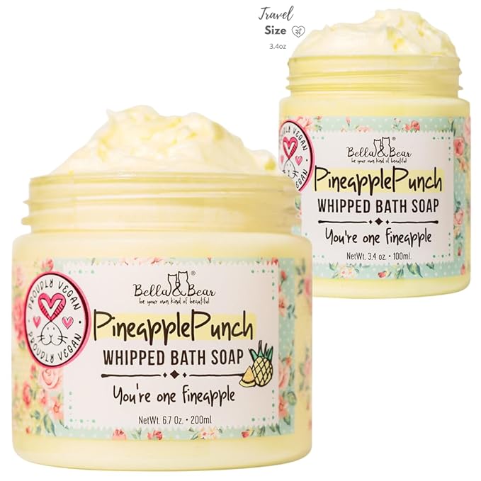 Bella & Bear Pineapple Whipped Soap - Paraben Free - Cruelty-Free Vegan Body Wash And Shave Cream, 6.7oz (6.7 oz)