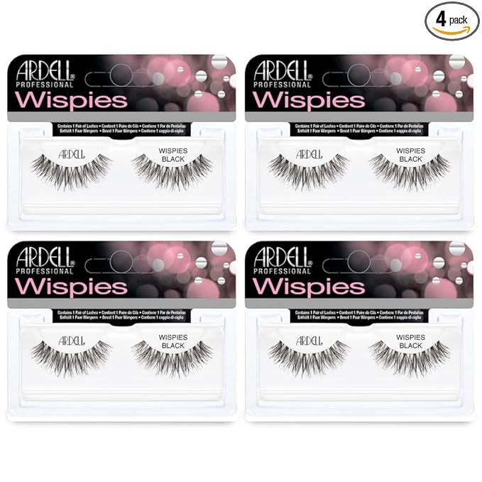 Ardell Wispies Eyelashes - Black, Lightweight, Natural Look False Eyelashes, Reusable Strip Wispy Lashes, 4 Pack