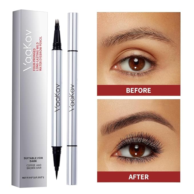 2-in-1 Brow Pen & Liquid Eyeliner – Waterproof Brow Pencil with Fine Microblading Tip, Natural Hair-Like Strokes, Long Lasting, Smudge-Proof Dual-Ended Design(01 LIGHT BROWNS)