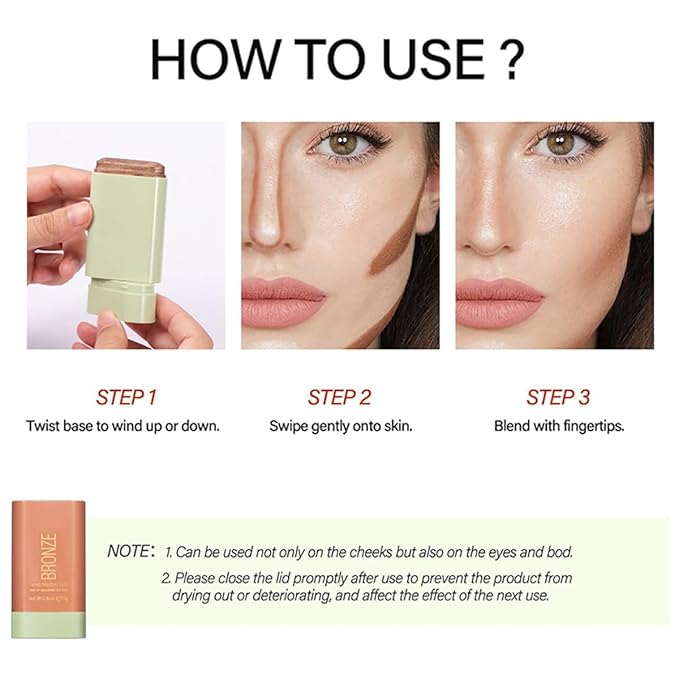 FYEBOO Multi-Use Makeup Blush Stick, Cream Blush Stick for Cheek & Eyes & Lips, Waterproof Natural Nude Makeup, 1#Warm Glow, Suitable for All Skin