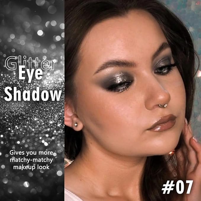 WanTuoluo Sparkly Eyeshadow Palette for Women, Single Monochrome Eye Shadow Makeup, Shiny Pressed Cream Powder, Blendable Natural, Holographic,Vegan,Travel (07-sparkly-Black)