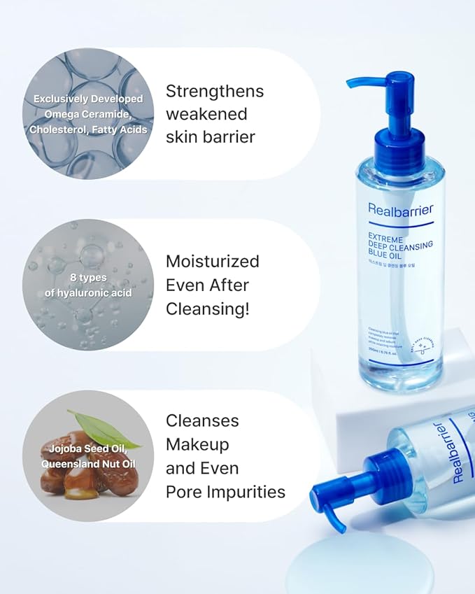 Real Barrier | Extreme Deep Cleansing Blue Oil | Low-Irritation Pore Cleansing Facial Oil | Removes Makeup, Sebum & Blackheads | Hydrating & Gentle on Skin | Face Oil Moisturizer | 6.76 fl oz (200ml)