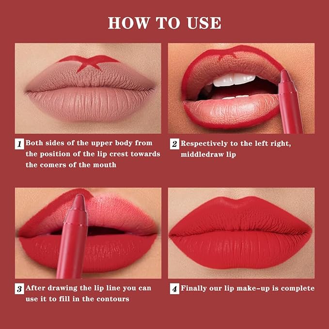 Miss Demi 12 Colours Sculpting Matte Velvet Lip Liner Set, Creamy Velvet Pigmented Lip Liner, Matte Set Makeup Soft Pencils for Women (12 Pcs)