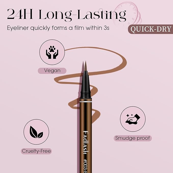 FADLASH Waterproof Eyeliner Liquid, Brown Ink Matte Eye Liner,Smooth & Dry Quickly Eye Pen Smudge-Proof, Long-Lasting Natural Look, Not Prone, Highly Pigmented, Vegan (0.6 ml)