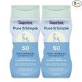 Coppertone Pure and Simple Zinc Oxide Mineral Sunscreen Lotion SPF 50, Water Resistant Sunscreen for Sensitive Skin, Hypoallergenic and Fragrance Free, 6 Fl Oz Bottle, Pack of 2