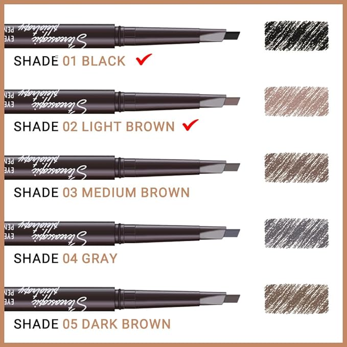WanTuoluo Black Ultra-Fine Tip Eyebrow Pencils Pack for Women, 5Pcs Mechanical Precise Brow Pencil with Brush,Draws Tiny Brow Hairs, Defines, Fills Brows, Shapes, Contours, Combs, Waterproof (SET36-9)