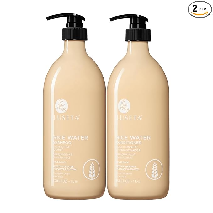 Luseta Rice Water Shampoo and conditioner Set Strengthening & Nourishing Revitalizes Shine for All Hair Types Hydrating & Frizz Control for Women and Men 33.8oz*2