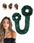 BONNET QUEEN Satin Heatless Hair Curler, Overnight Curls for Long Hair, Ultra Soft Daily Use of Hair Accessories & 2 Scrunchies, Damage-Free Styling, Soft Hair Curlers for Overnight, Dark Green
