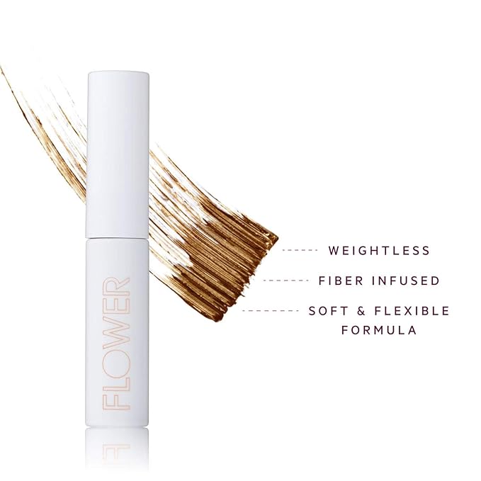 FLOWER BEAUTY By Drew Barrymore Fiber Fix Eyebrow Gel - Tinted Brow Mascara + Fixative for Eyebrows -Long-Lasting + Natural Finish -Vegan + Cruelty-Free - Light Brown