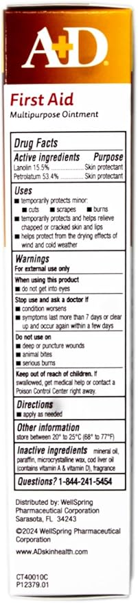 A+D First Aid Ointment, Multipurpose Dry Skin Moisturizer and Skin Protectant, 1.5 Oz (Pack of 3)