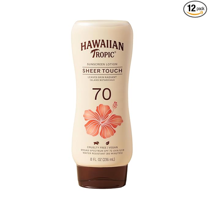 Hawaiian Tropic Sheer Touch Lotion Sunscreen SPF 70,8 Fl Oz | Broad Spectrum,Oxybenzone Free,Sunblock Lotion,Hawaiian Tropic Sunscreen SPF 70,8 Fl Oz,(Pack of 12)