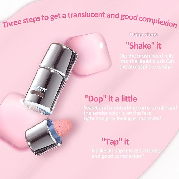 Aztk Liquid Blush, Aztk Jelly Color Liquid Blushes, Blush for Cheeks, Blushes Lotion with Sponge Head, High-Pigment, Long-Lasting, Waterproof, Matte Finish, 5ml (JC03)