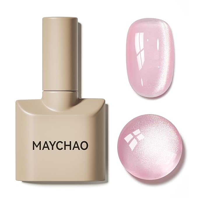 MAYCHAO 15ML Jelly Pink Cat Eye Gel Nail Polish 1Pc Galssy Pink Gel Polish Soak off Holographic Magnetic Nail Polish for Nail Art Manicure Salon DIY at Home, 0.5 OZ