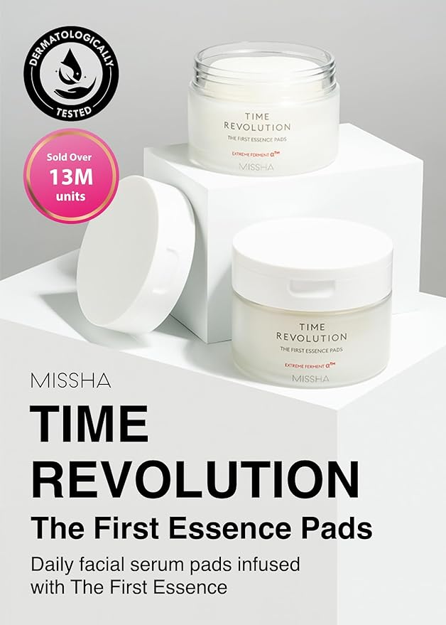 MISSHA Time Revolution The First Essence Toner Pads (75 pads) - Exfoliating Pads Enhanced with AHA, Moisturizing, Larger Size, Advanced Ferment Absorption