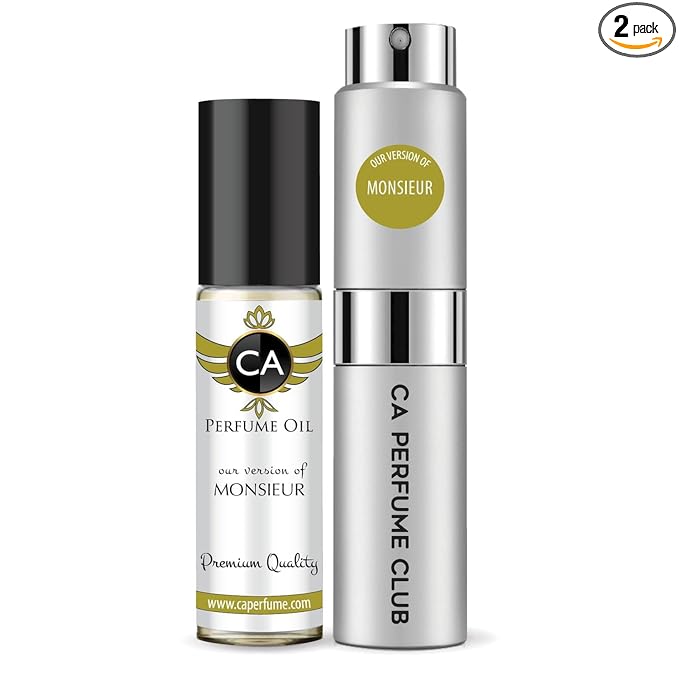 CA Perfume Duo Impression of Monsieur For Men Perfume Layering Set Mens Cologne Long Lasting Travel Size EDP + Body Oil Roll-On Bottle 0.27 Fl Oz+0.33 Fl Oz