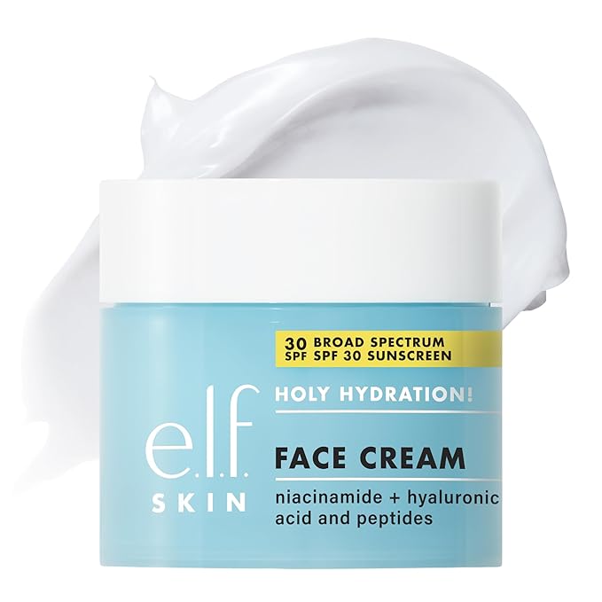 e.l.f. Holy Hydration! Face Cream Broad Spectrum SPF 30 Sunscreen Moisturizer, Made with Hyaluronic Acid, Niacinamide & Peptides, Lightweight Daily Protection, 1.7 oz