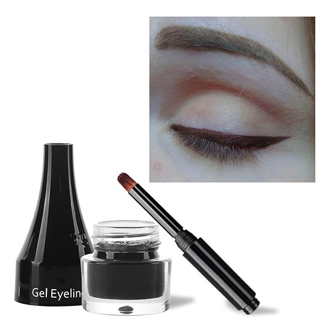 Gel Eyeliner 10 Colors Smooth Cream Matte Eyeliner Gel Longlasting Waterproof and Smudgeproof High Pigment Eyeliner with Brush (03 Brown)
