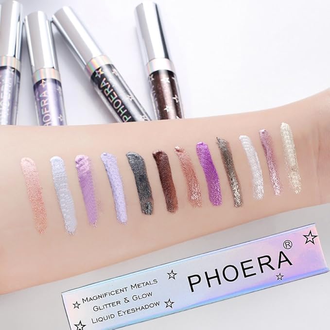 Liquid Eyeshadow 12 Colors Long Lasting Waterproof Shining Shimmer Glitter Eyeline liquid Matte Eyeshadow ,Girls Silver Liquid Eyeshadow for Party Festival Makeup Beauty