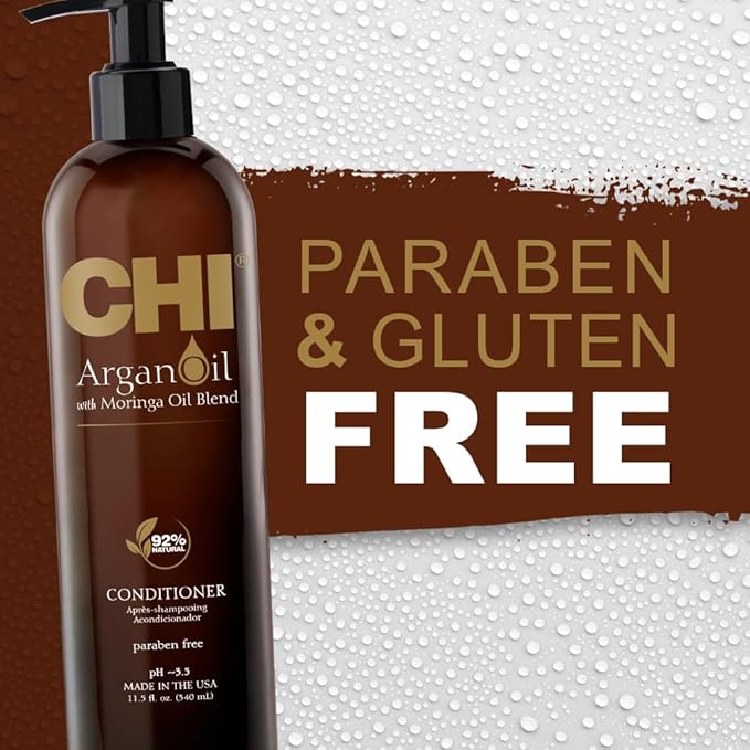 CHI Argan Oil Conditioner, Replenishes Hair Moisture, Enhances Strength & Helps Protect Against Damage, Sulfate, Paraben, & Cruelty-Free, 11.5 Oz (Pack of 2)