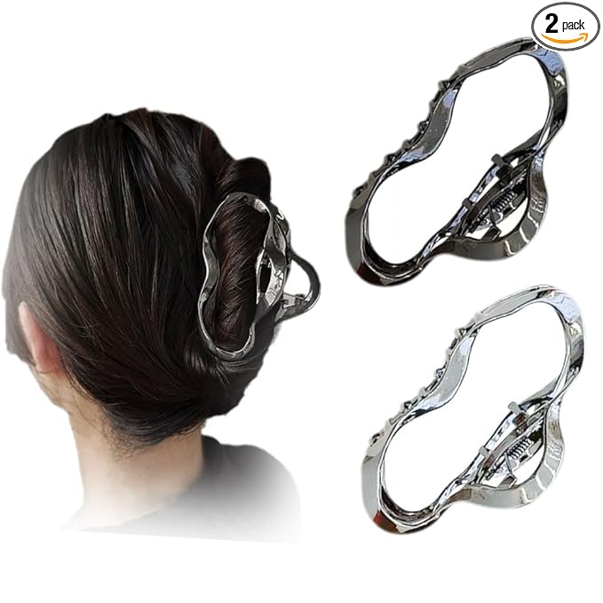 Oval Metal Hair Claw Clips - 2PCS Large Hair Styling Accessories for Women and Girls