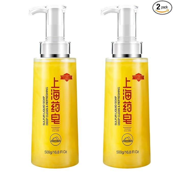 Bee & Flower Sulfur Soap Liquid Shampoo & Body Wash - Daily Head to Toe Skin Care Product for Men and Women - 16.8 Fl Oz - Pack of 2
