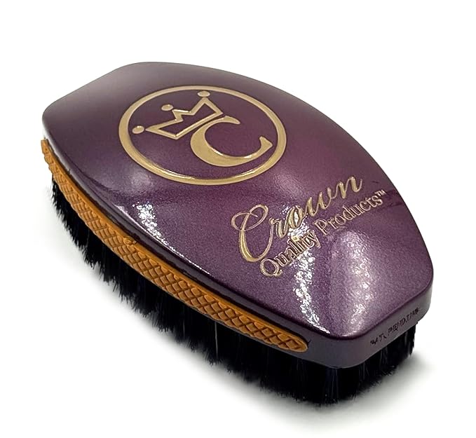 New PLUM SOFT 360 Wave Caesar 2.0 Boar Bristle Hairbrush - Non-Slip Grip, Indestructible Body, Waterproof, Debossed Logo - The Ultimate Curved 360 Wave Brush by Crown Quality Products