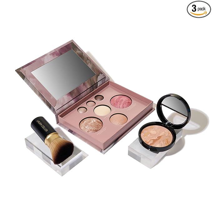 LAURA GELLER NEW YORK Baked Starter Kit: Fair, Best of the Best Full Face Palette + Baked Balance-n-Brighten Powder Foundation + Retractable Angled Kabuki Brush Set
