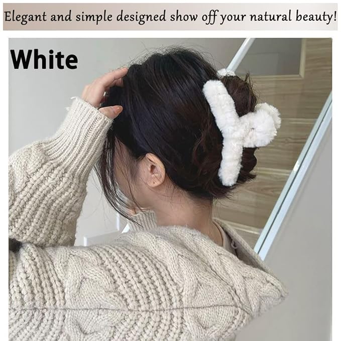 Sokfone 2pcs Fuzzy Claw Clip, Plush Hair Clamp for Thick Hair, Large Faux Fur Hair Clips, Cute Hair Clips for Thin Hair