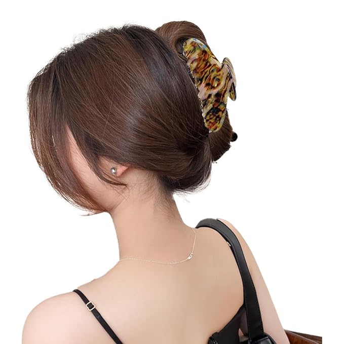 Wenlly large tortoise shell claw clip, marble non-slip strong hair barrettes, 4.1 Inch cellulose acetate hair claw clips, brown