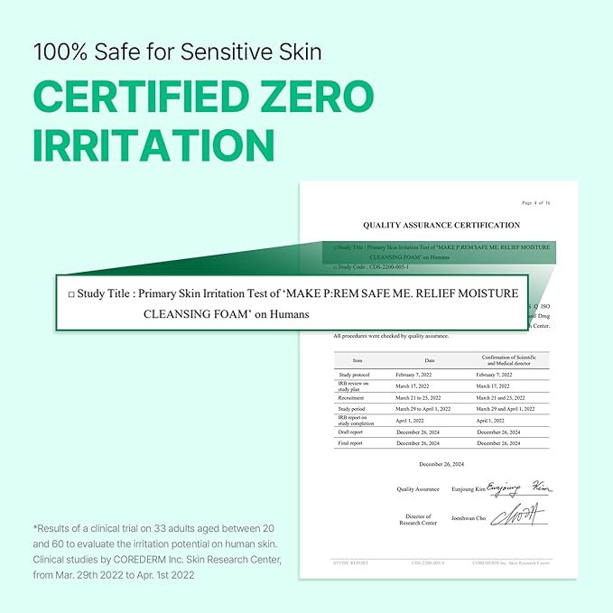 MAKE P:REM Safe Me. Relief Moisture Cleansing Foam, Delicate Eye-Friendly Face Wash for Sensitive Skin, pH Balanced Deep Pore Cleansing, Korean Skin Care, 5.07 Fl Oz, 150ml