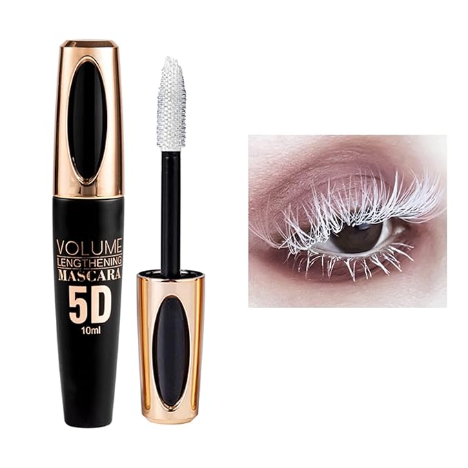 White Mascara for Eyelashes - Waterproof, Long Lasting, 5D Silk Fiber Lash Lengthening, Smudge-Proof, Curling, Defining, Volume Color Makeup for Stage Use