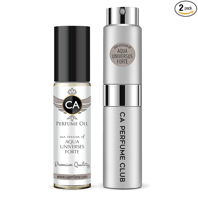 CA Perfume Duo Impression of Aqua Universus Forte For Women And Men Perfume Layering Set Long Lasting Travel Size EDP + Body Oil Roll-On Bottle 0.27 Fl Oz+0.33 Fl Oz