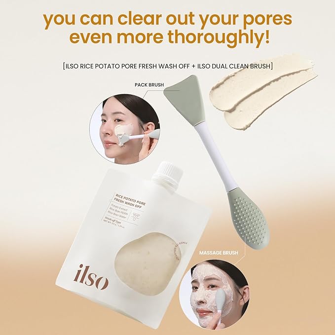 ilso Rice Potato Pore Fresh Wash-Off Face Mask, 5.29 oz, with Rice Bran Water and Potato Extract, Korean skincare, blackheads, sebum