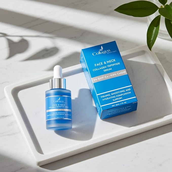 Face Neck Serum, 5% Copper Tripeptide GHK-Cu + 0.5% Coenzyme Q10, Palmitoyl Tripeptides Skin Revitalizer, Wrinkles, Tightening, Collagen - For Men and Women