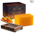 VALITIC Kojic Acid Vitamin C and Retinol Soap Bars with Turmeric for Dark Spot - Original Japanese Complex with Collagen, Hyaluronic Acid, Vitamin E (2-Pack) - with Soap Holder