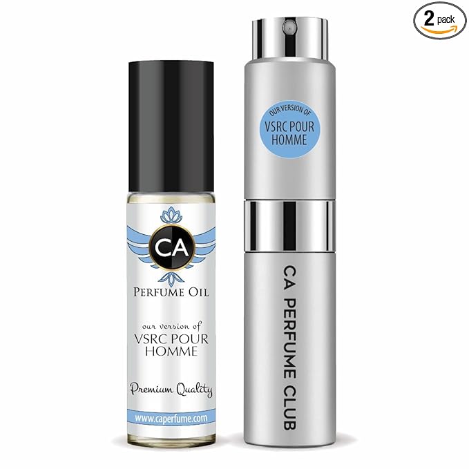 CA Perfume Duo Impression of Vsrc Pour Homme For Men Perfume Layering Set Mens Cologne Long Lasting Travel Size EDP + Body Oil Roll-On Bottle 0.27 Fl Oz+0.33 Fl Oz