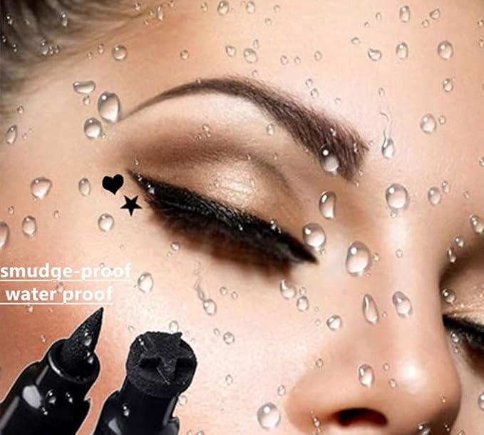 Go Ho Heart and Star Eyeliner Stamp Black Liquid Liner,2 PCS Waterproof Stamp Eyeliner Set,Double-Side Cat Eye Liner,Long-lasting Smudge-proof Eye Liner Makeup Tools
