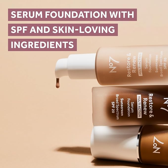 No7 Restore & Renew Multi Action Serum Foundation - Cedar - Liquid Foundation Makeup with Vitamin C, Vitamin E & Collagen for Face - Beauty Skin Serum Formula with Medium Coverage (30ml)