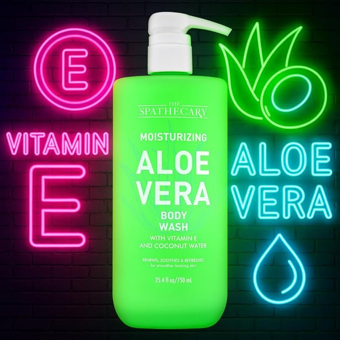 Aloe Vera Body Wash with Vitamin E & Coconut Water – Hydrating Moisturizing Shower Gel for Sensitive & Dry Skin, Daily Cleanser for Soft Smooth Skin, Vegan, Sulfate Free, 25.4 fl oz