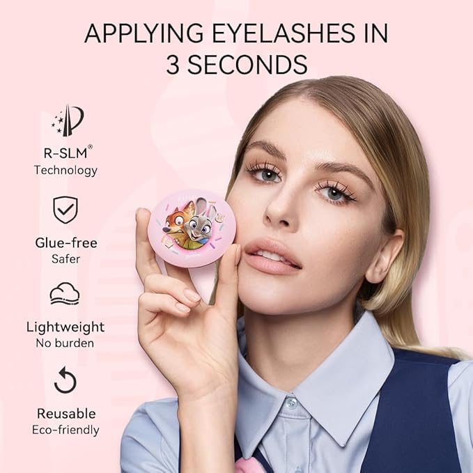 WOSADO×Zootopia1 Bag Gift Set, Disney [No.18 Velvet Black] 21.5mm Soft Magnetic Eyelashes Kit with Applicator, Reusable Glue-free Magnetic Lashes, Cruelty-free False Lashes, Waterproof, for Makeup