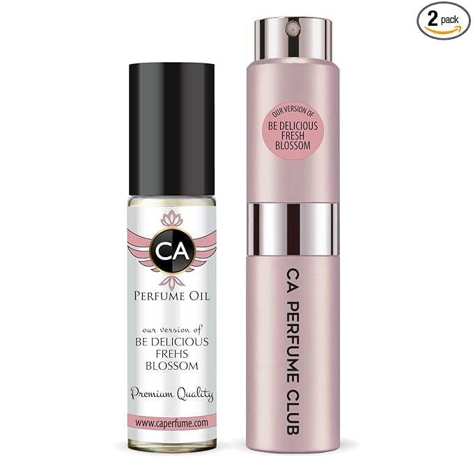 CA Perfume Duo Impression of Be Delicious Fresh Blossom For Women Perfume Layering Set Long Lasting Travel Size EDP + Body Oil Roll-On Bottle 0.27 Fl Oz+0.33 Fl Oz